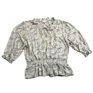 Melloday Floral Sage White Peplum Blouse Size Large